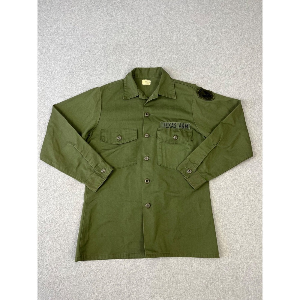 Vintage Texas A&M Aggies Military‎ Shirt Mens M Green Utility Shirt Button Up